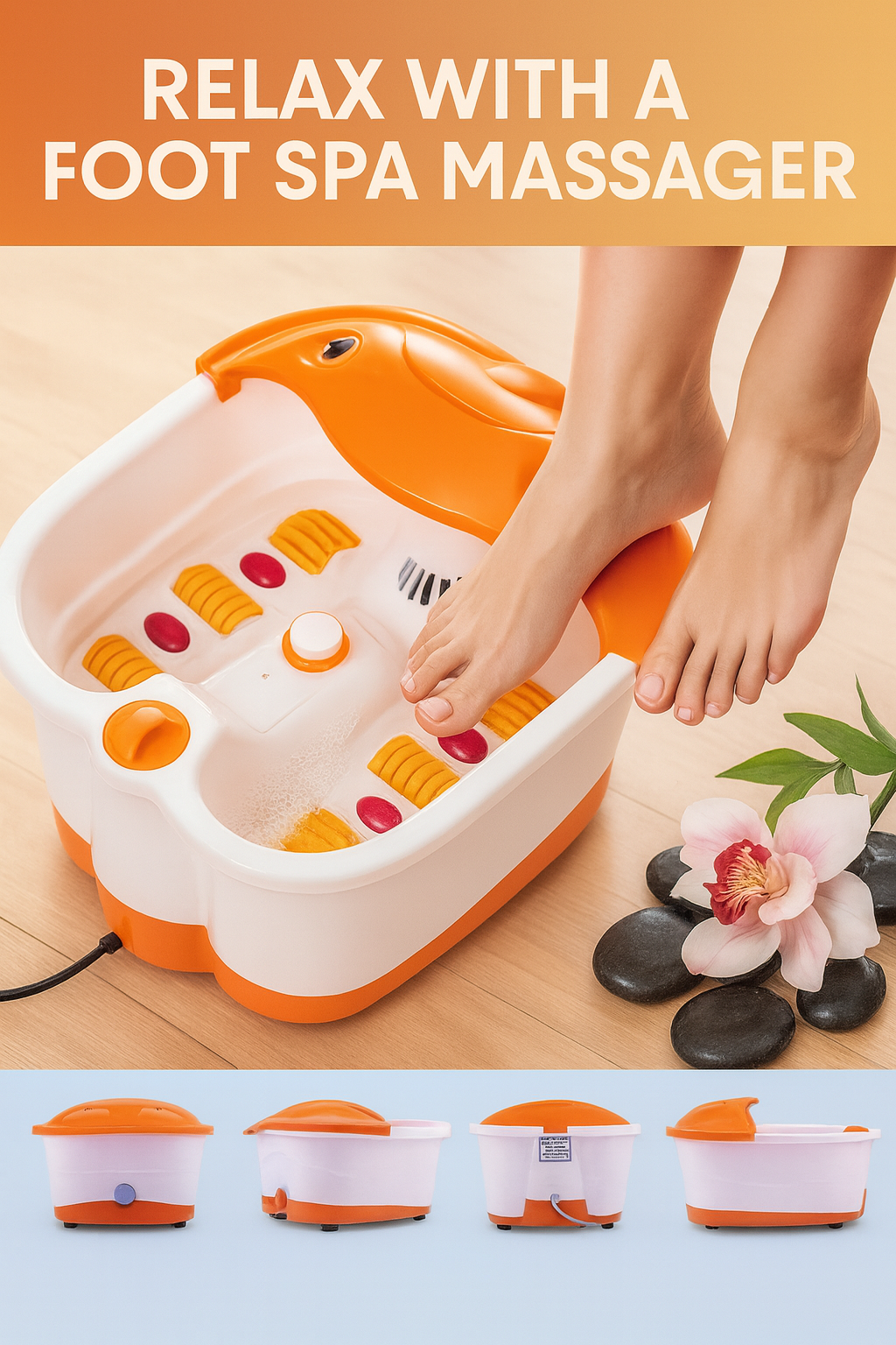Pedicure Foot Soak Basin - حوض باديكير للقدمين – طبق عميق مع بكرات مساج منزلي