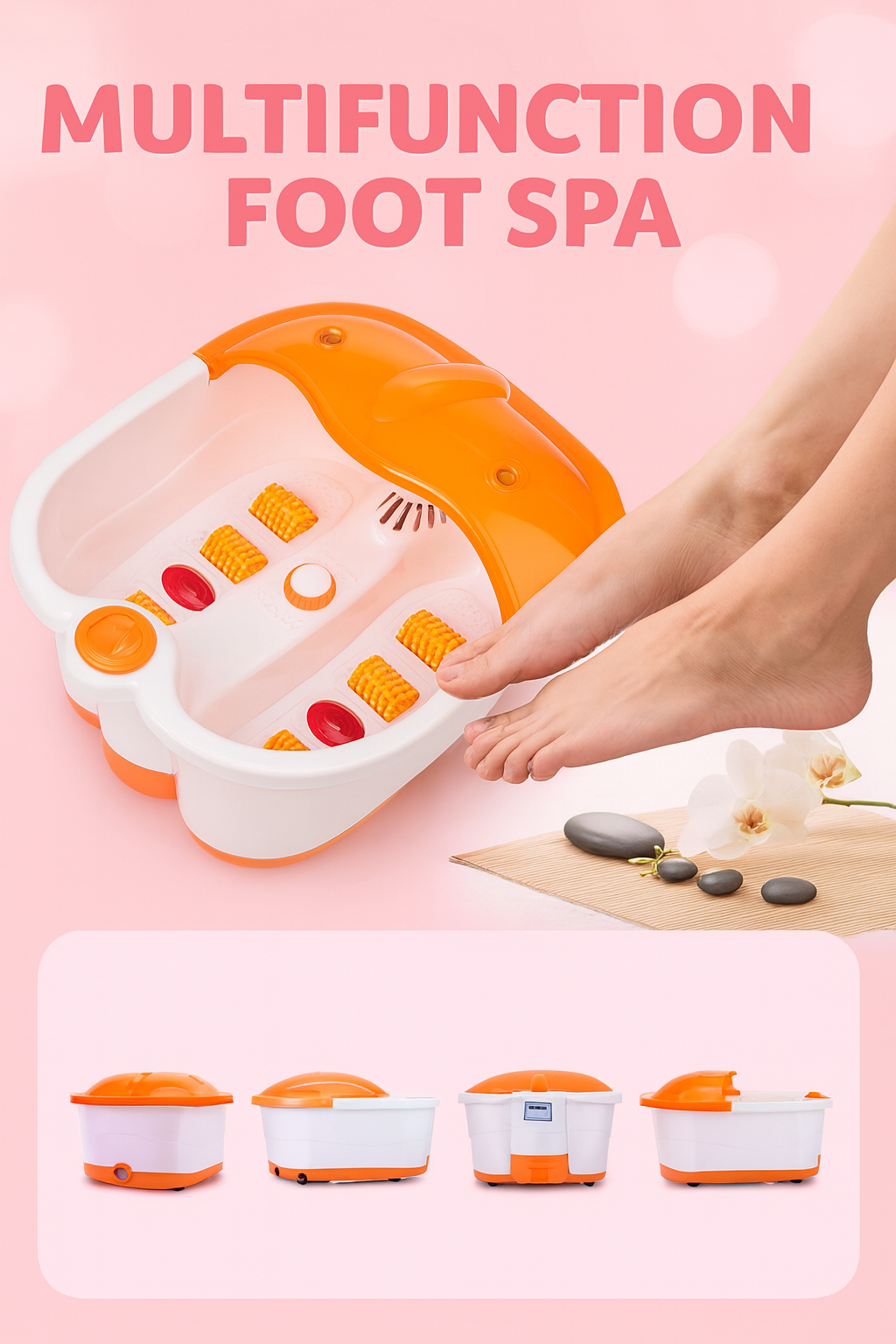 Pedicure Foot Soak Basin - حوض باديكير للقدمين – طبق عميق مع بكرات مساج منزلي